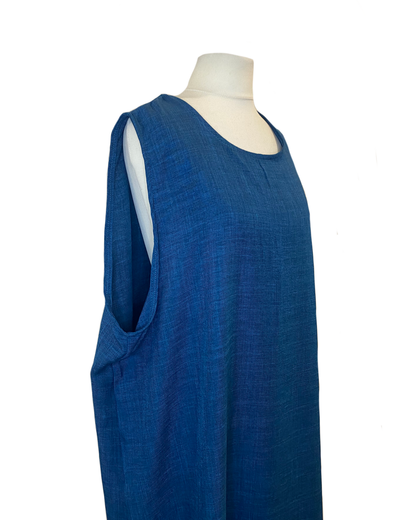 Sous robe sans manche bleu effet lin