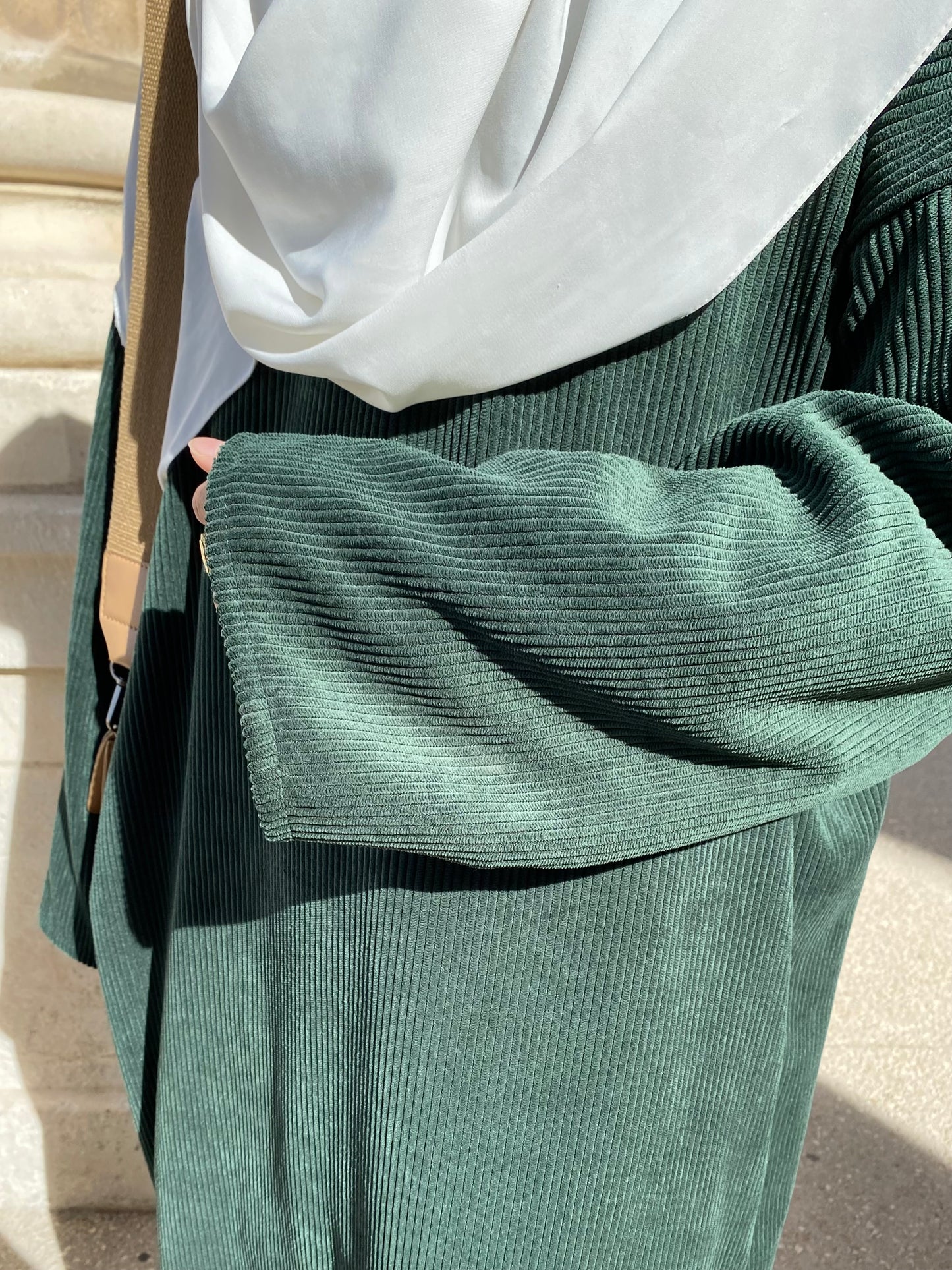 Robe longue en velours cotelé verte