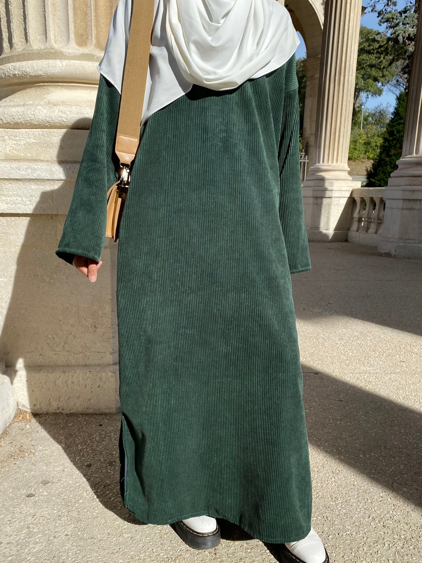 Robe longue en velours cotelé verte