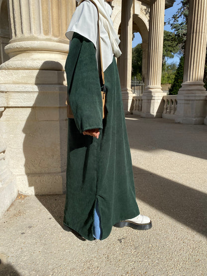 Robe longue en velours cotelé verte