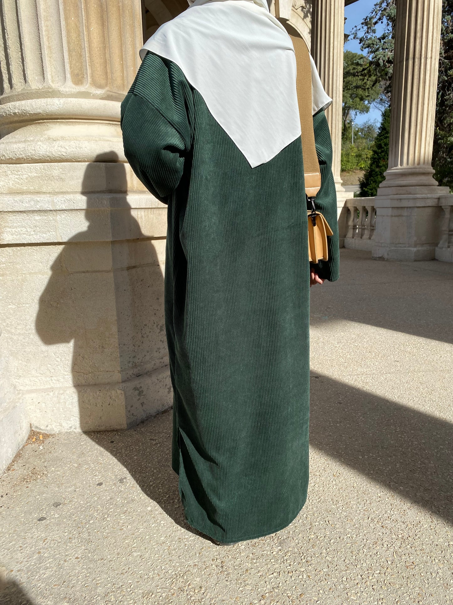 Robe longue en velours cotelé verte