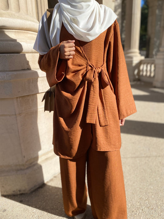 Ensemble oversize à nouer marron