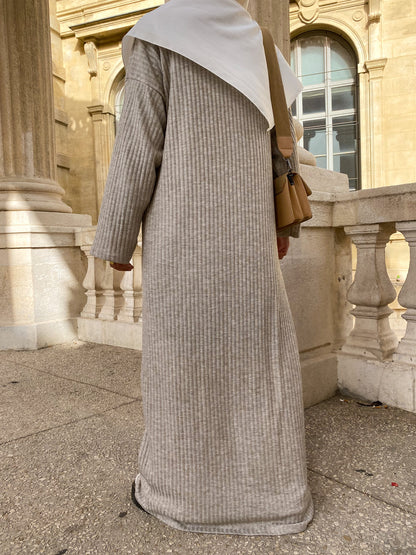 Robe pull côtelée beige