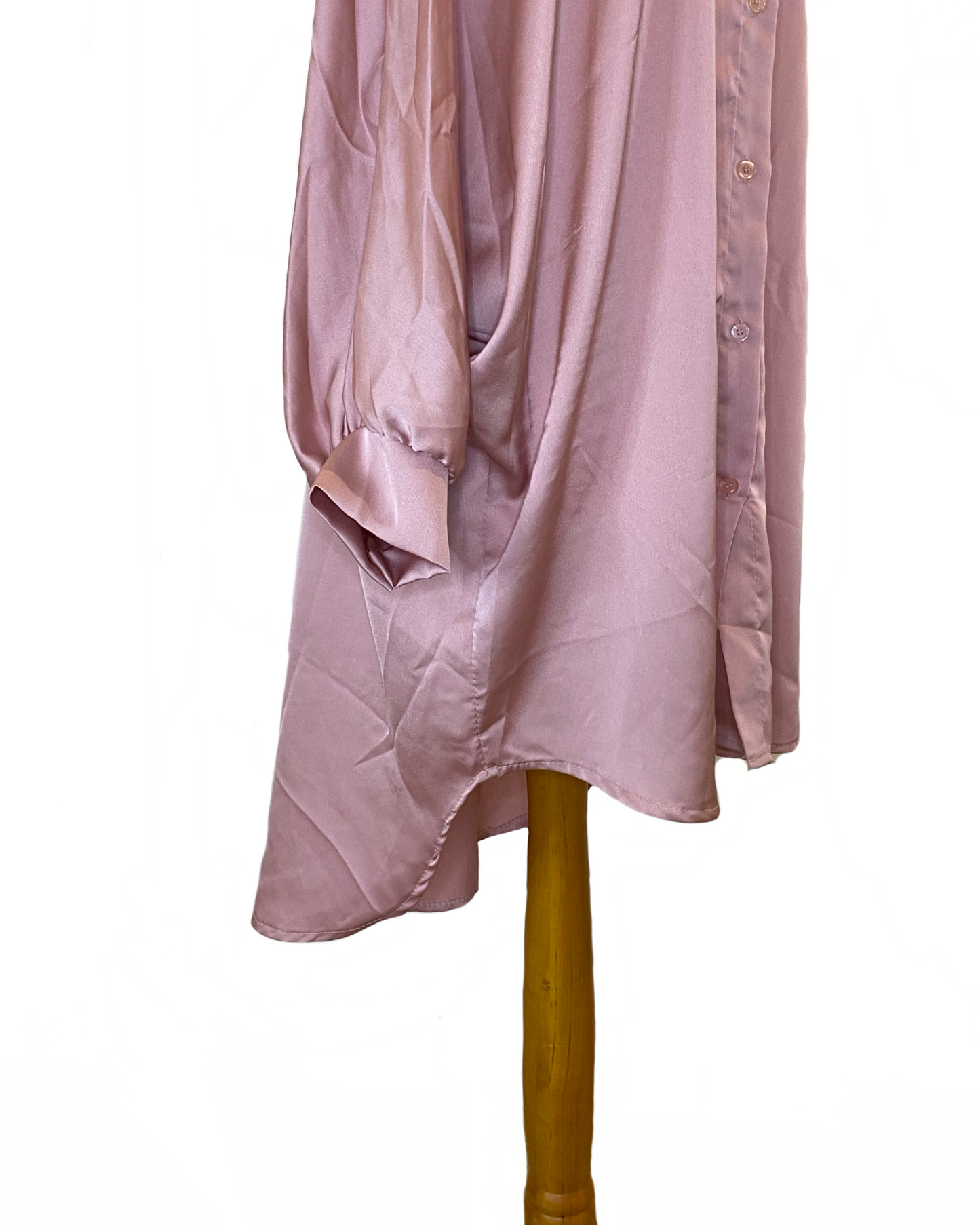Chemise satinée longue rose