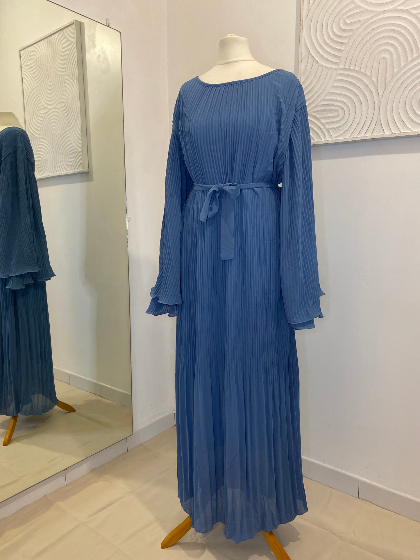 Abaya plissée bleu